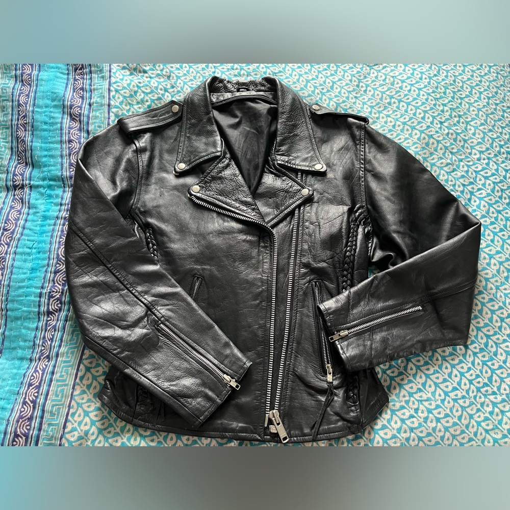 Vintage Leather Motorcycle Jacket Cinched Waist